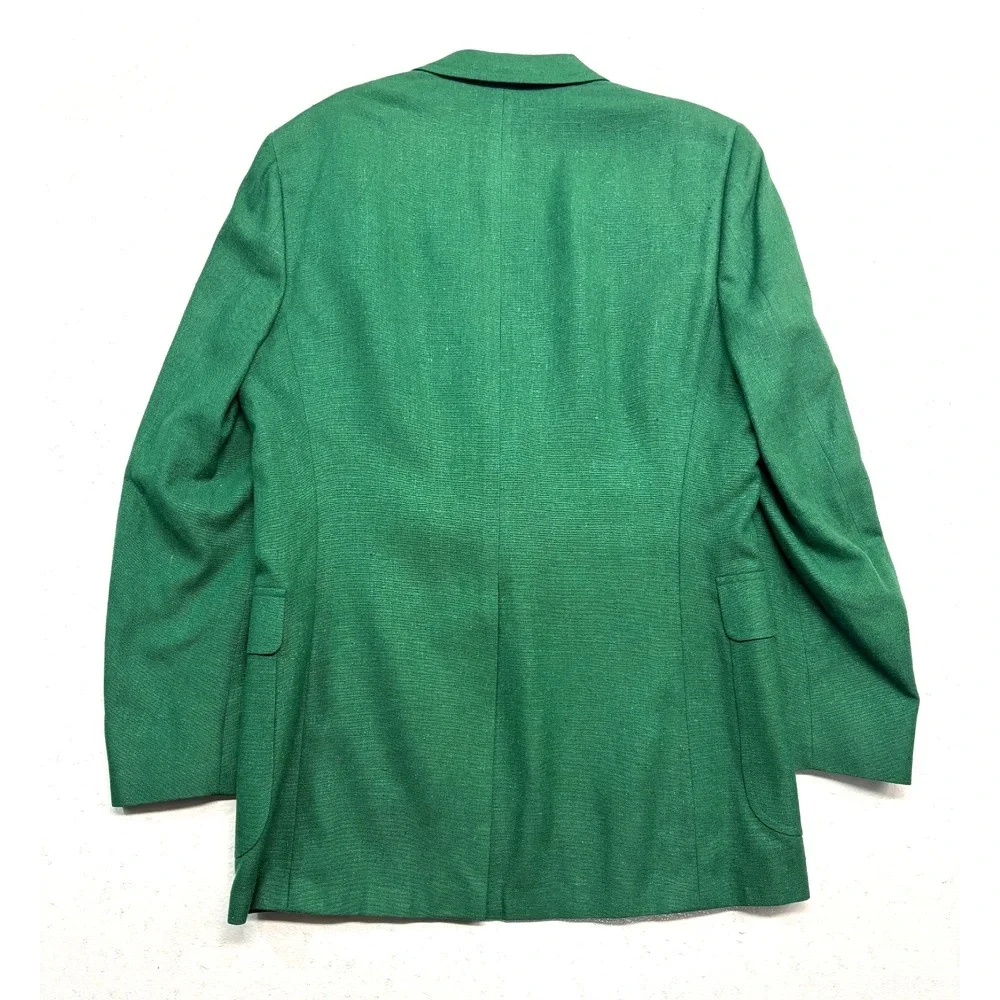 vtg Green 100% Silk 40L 42L Blazer Jacket Sport Suit Coat Masters Golf USA